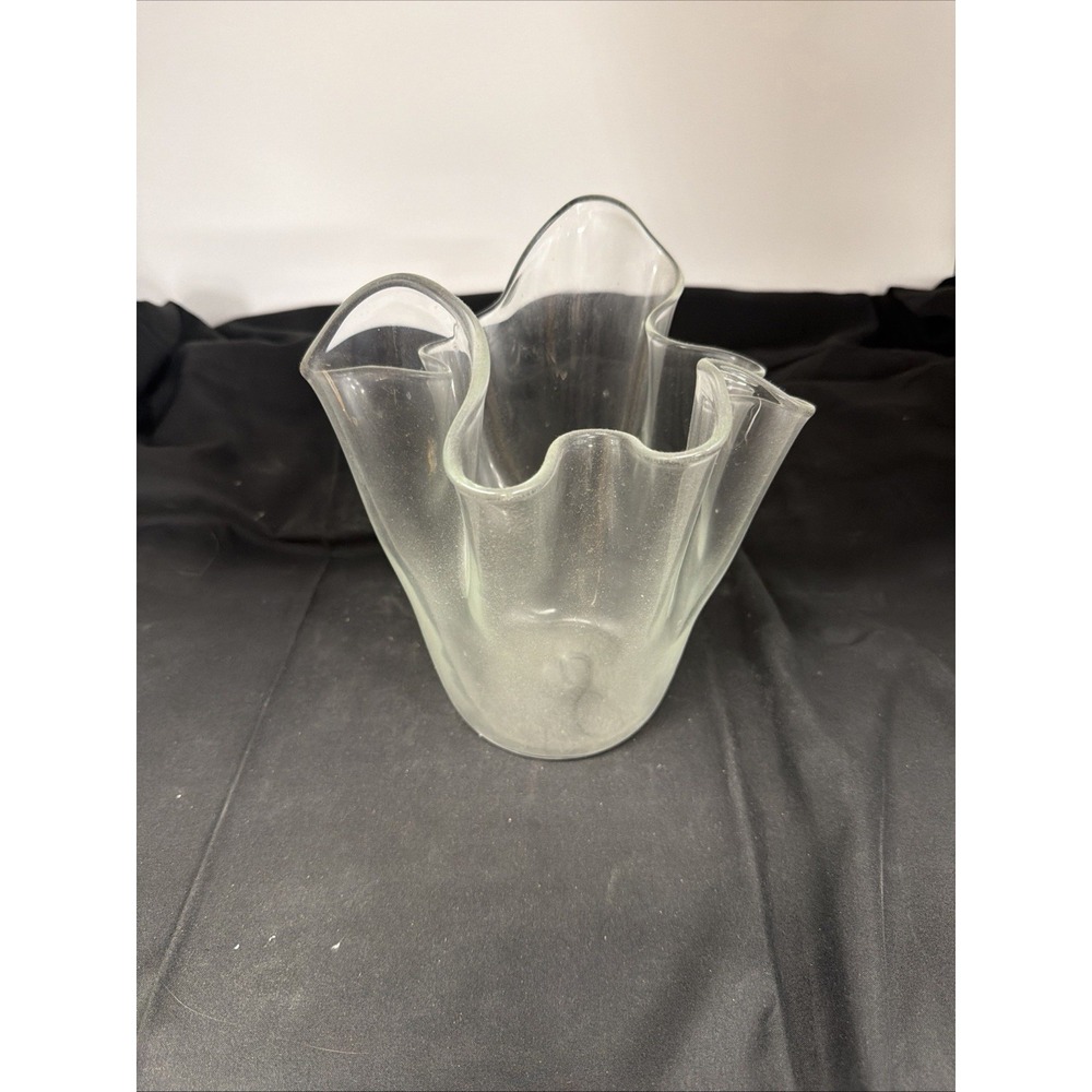 Clear Glass Handkerchief Vase W/ Pontil Mark 9.5" Tall Clear Glass